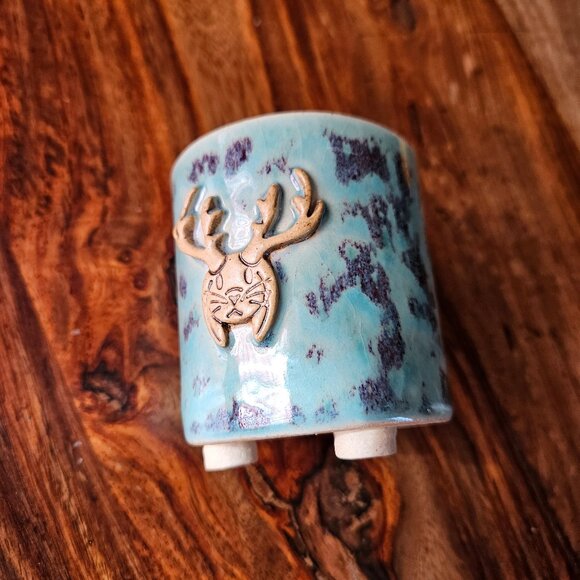 Jackalope Cryptid Odd Mini Small Ceramic Handmade Desktop Planter Pot Succulent - Picture 4 of 4